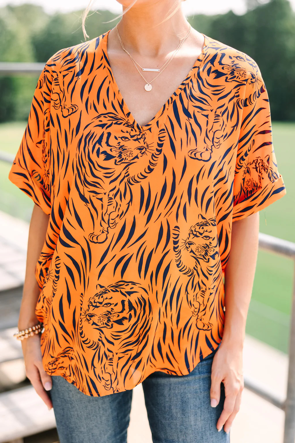 The Madison Orange Tiger Stripe Blouse | The Mint Julep Boutique