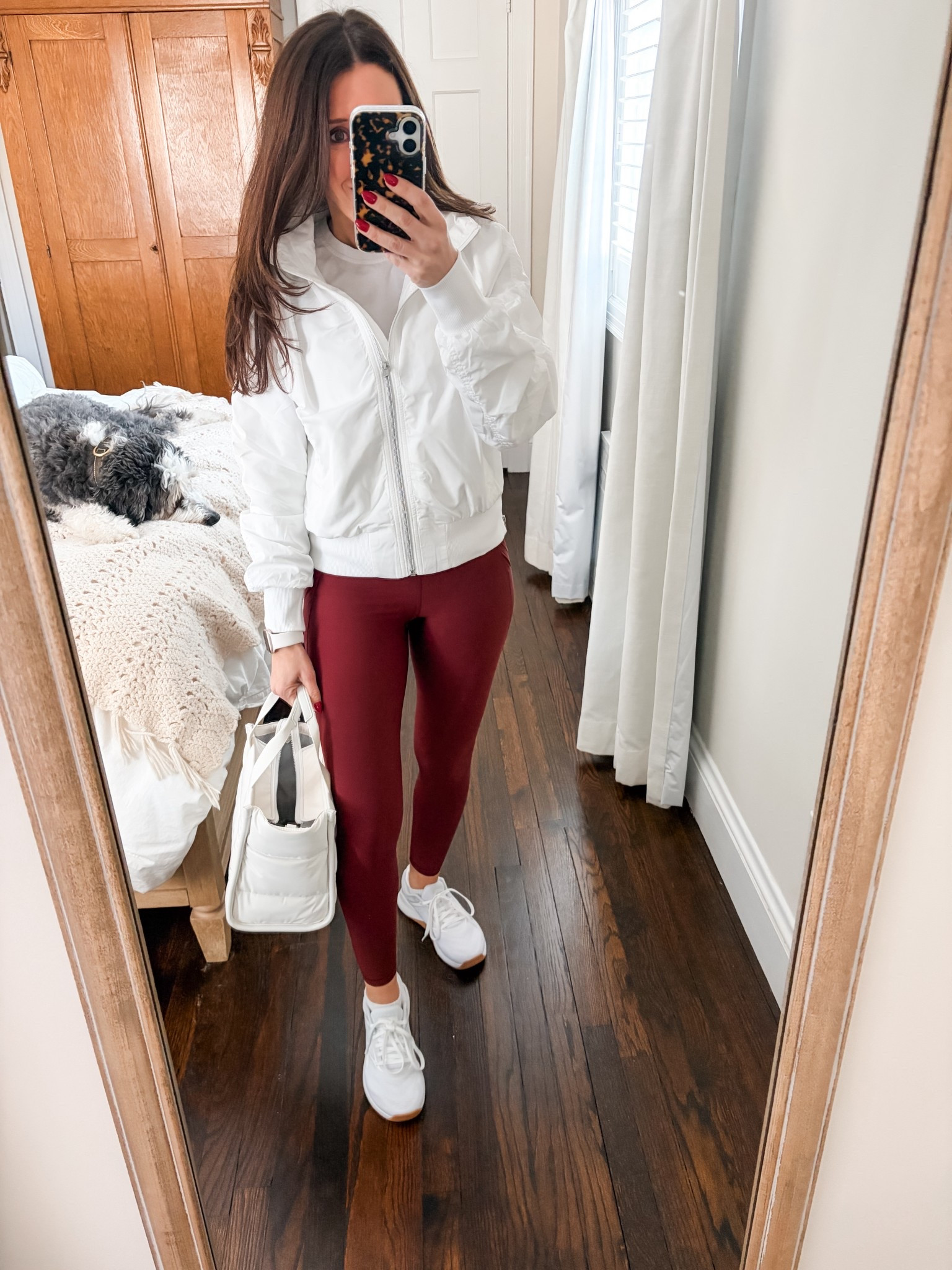 The cutest lightweight jacket (would be great for spring) from Athleta.  Target exercise leggings and Reebok sneakers.  Exercise outfit / workout outfit. 

#LTKfitnessgoals