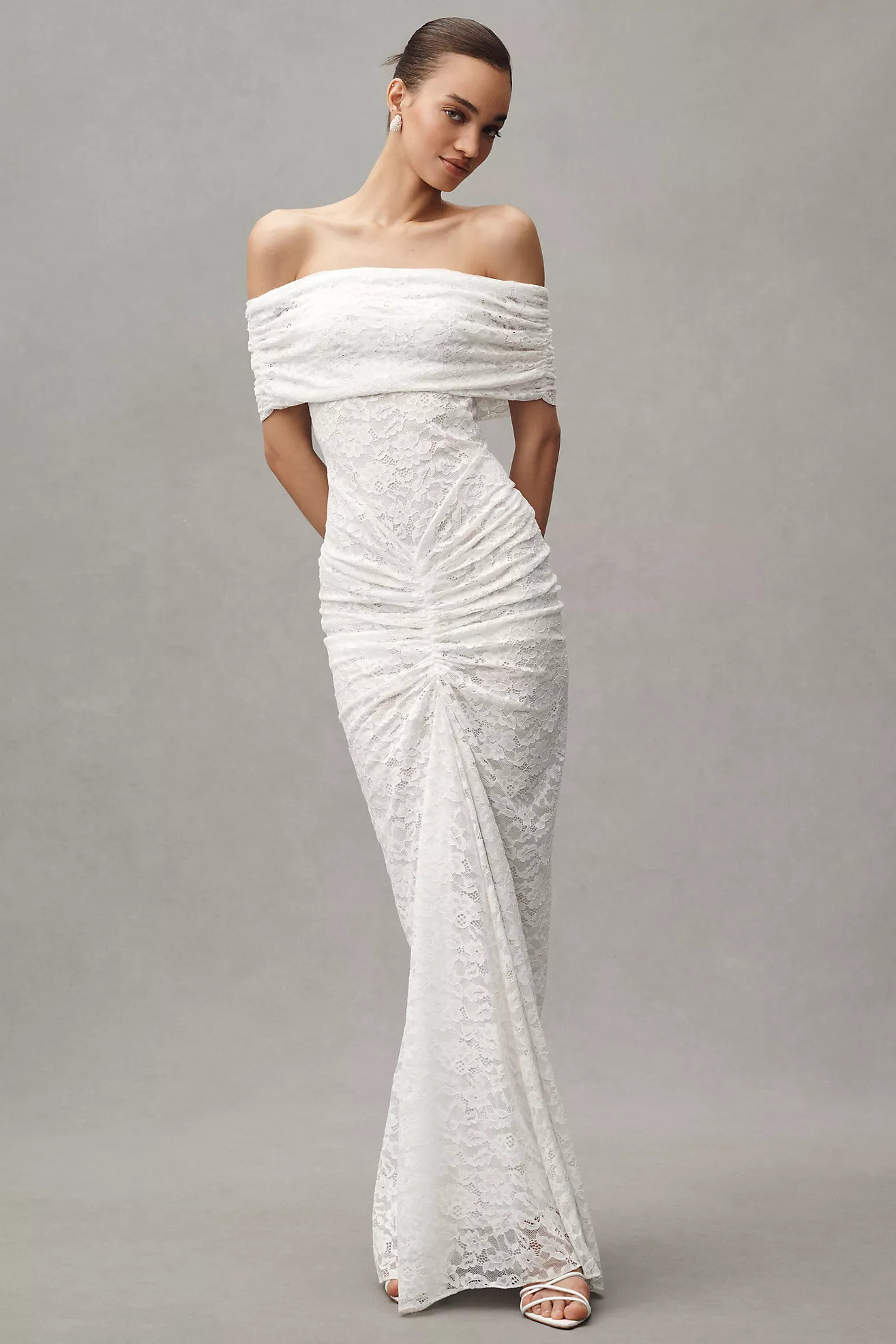 Ronny Kobo Tamsin Off-The-Shoulder Ruched Lace Maxi Dress | Anthropologie (US)