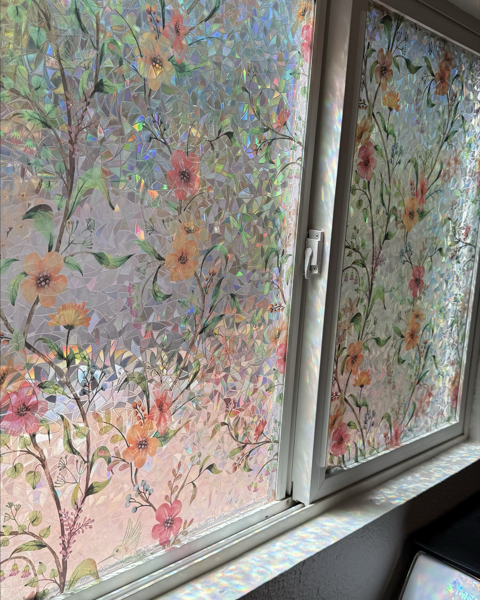 Stained glass window privacy film is a beautiful alternative to blinds🌼🌸🌺

#LTKBeauty #LTKHome #LTKOver40