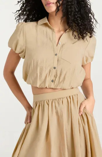 Cinq à Sept Allinae Button Up Crop Top in Khaki at Nordstrom Rack, Size X-Small | Nordstrom Rack