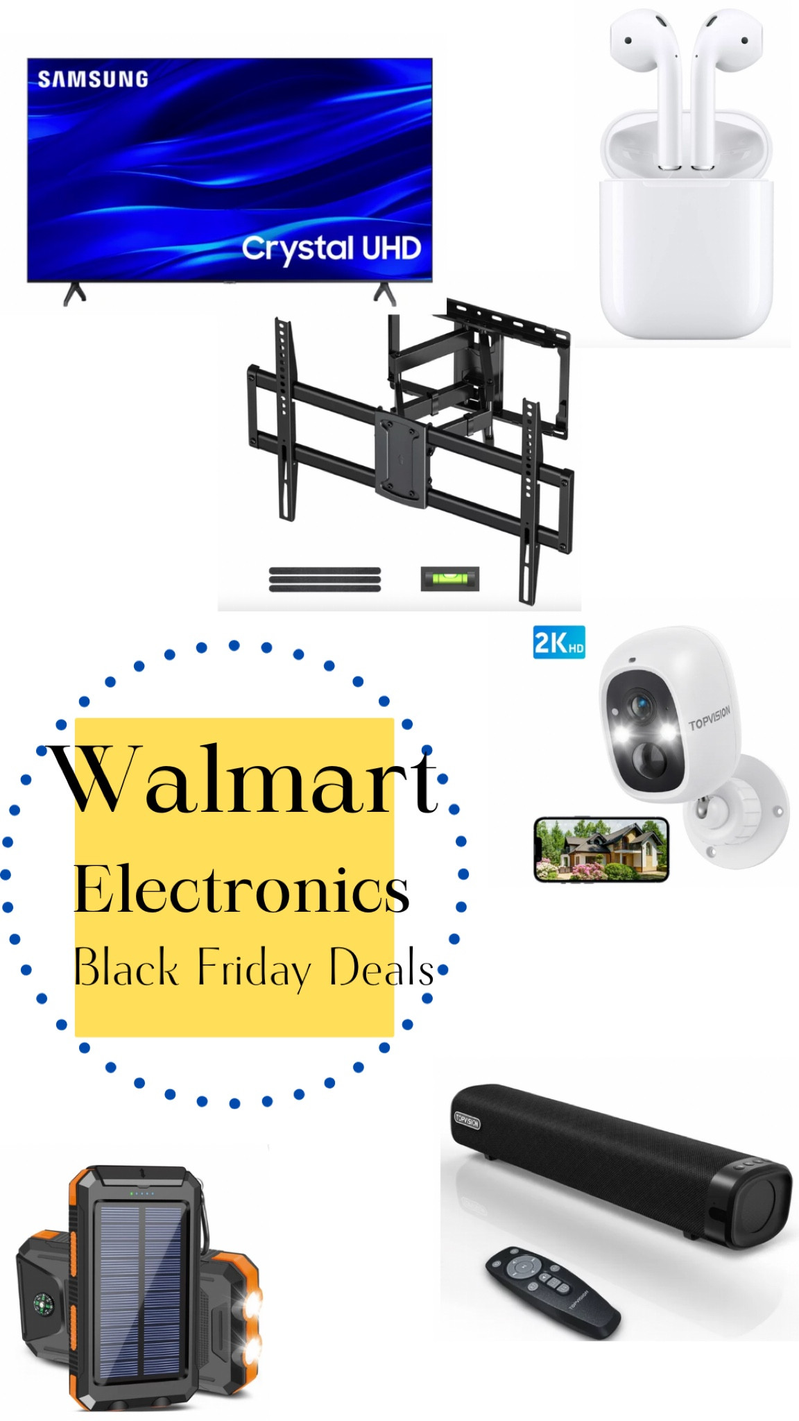 Walmart/ electronics/ Black Friday/ deals/ sale/ holiday/ gifts/ gift for her/ gift for him/ affordable/ Samsung tv/ tv wall Mount/ security camera/ surround sound/ portable solar charger/ AirPods

#LTKGiftGuide #LTKCyberWeek #LTKHolidaySale