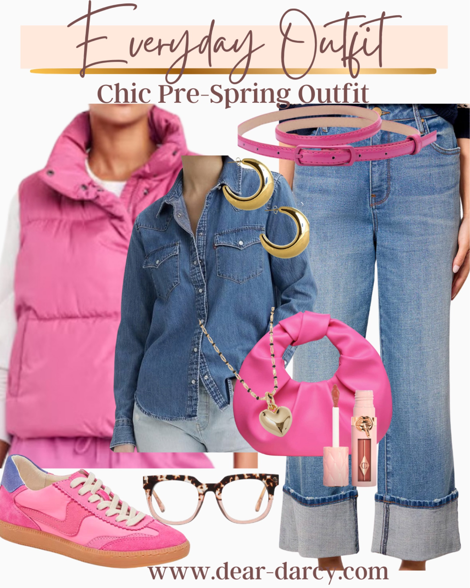 Everyday outfit inspo
Denim on denim with a pop of pink

Old navy vest

Perfect denim shirt
Great denim jeans with cuff 

Affordable pink tennis shoes Lisi lurch

Peppers readers 

Amazon find pink bag 

Loft pink metallic belt on sale 

Lisi lurch gold hoops 

Gold heart necklace 

Charlotte tilbury lip kit


#LTKMostLoved #LTKStyleTip #LTKSaleAlert