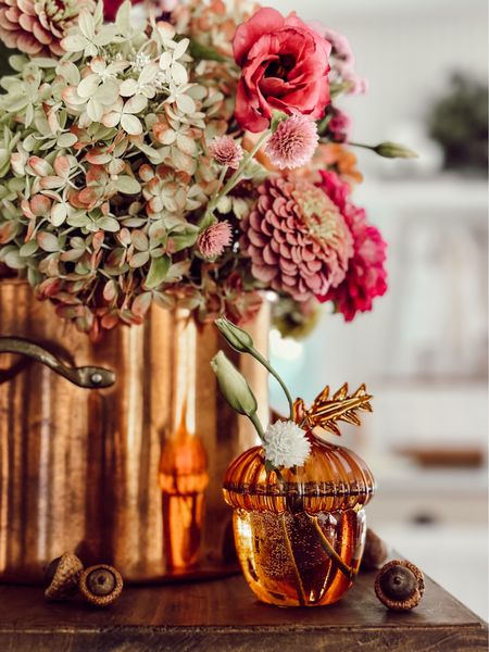 Autumn kitchen styling with pinks, browns, and copper colors. #falldecor #homedecor

#LTKstyletip #LTKhome #LTKSeasonal