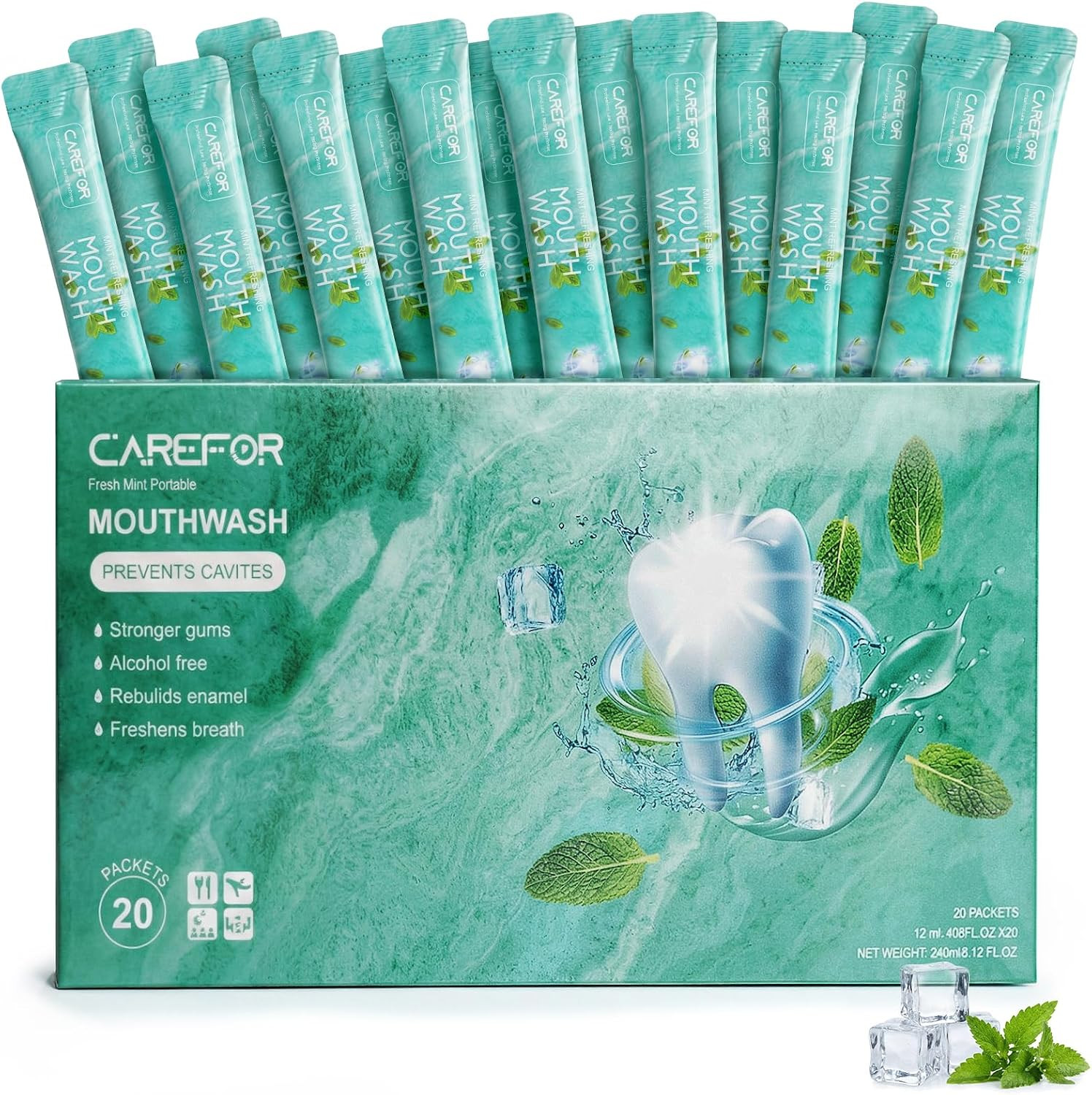 Mouthwash Travel Size Portable Alcohol & Fluoride Free Mini Bulk 20 Packets | Amazon (US)