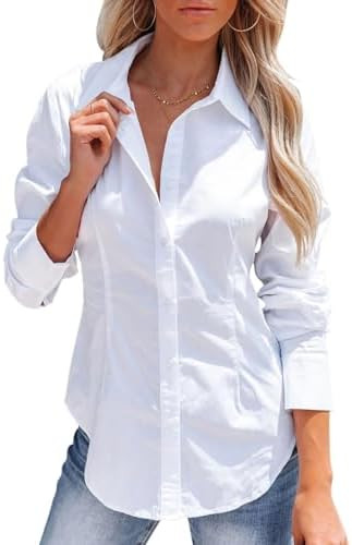 siliteelon Women's Button Down Shirts Long Sleeve Dress Shirts Wrinkle Free Collared Work Office ... | Amazon (US)