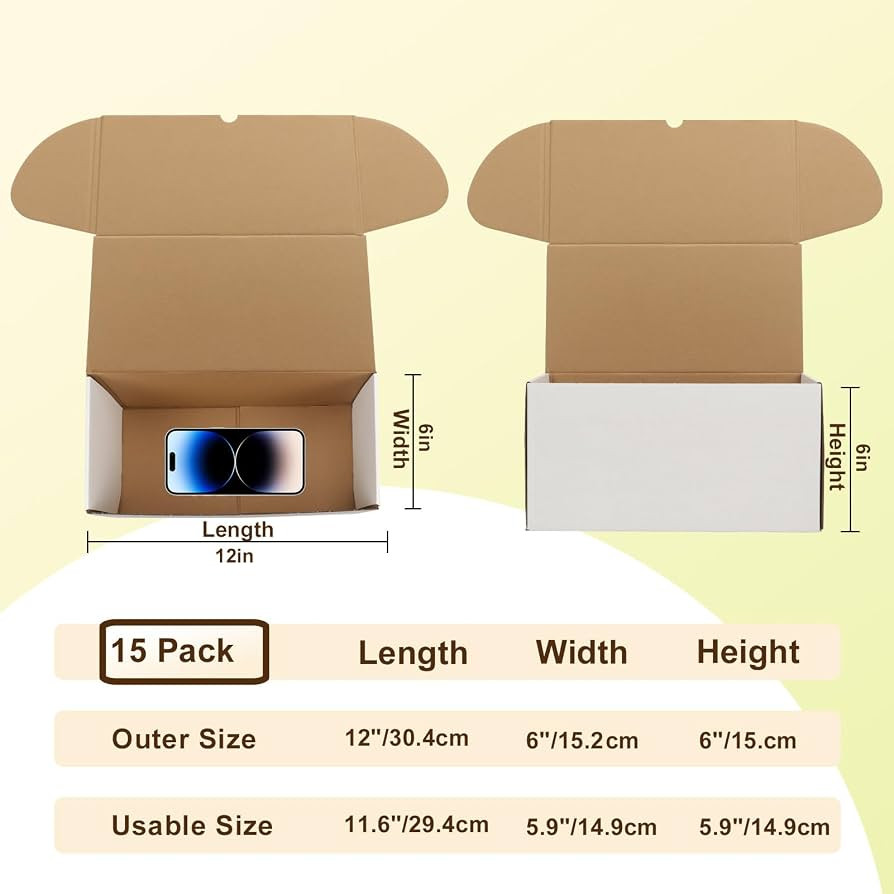 WIFTREY 12x6x6 White Shipping Boxes pack of 15, Corrugated Cardboard Boxes 12 x 6 x 6 for Packagi... | Amazon (US)