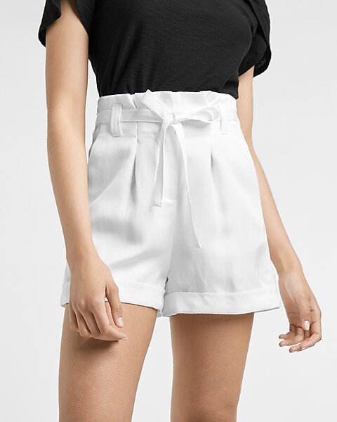 Super High Waisted Belted Linen-Blend Cuffed Shorts | Express