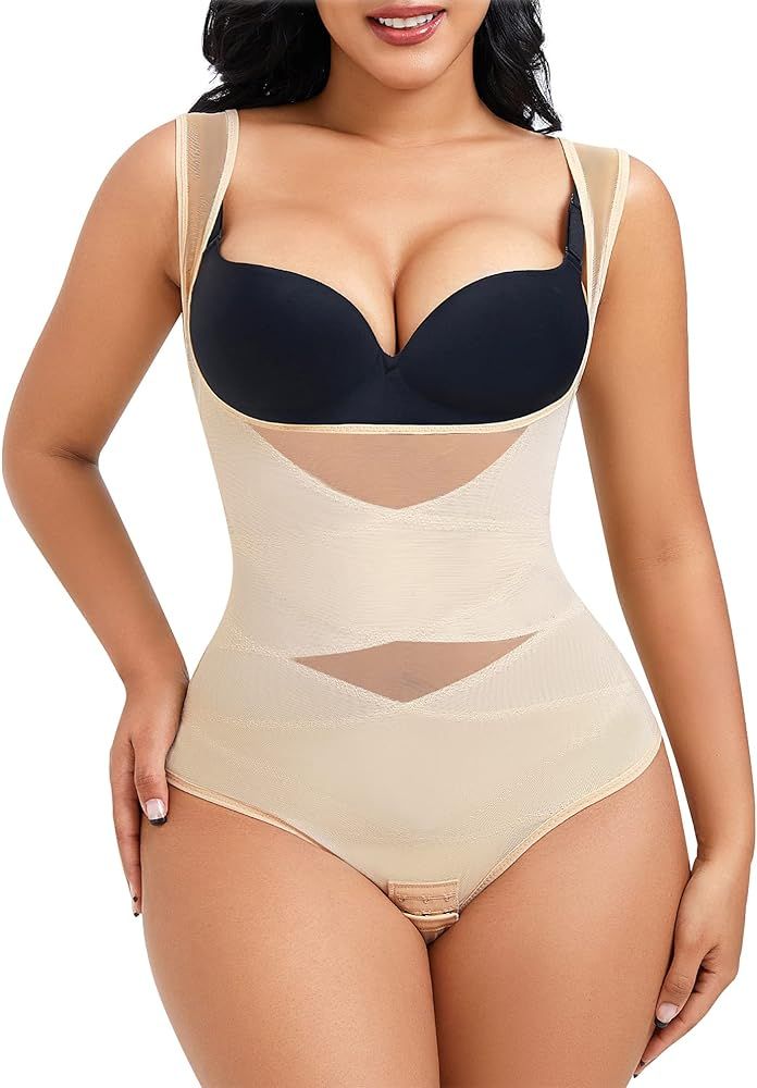 Nebility Shapewear Bodysuit for Women Tummy Control Body Shaper X Back Brace Scoop Neck Sleeveles... | Amazon (US)