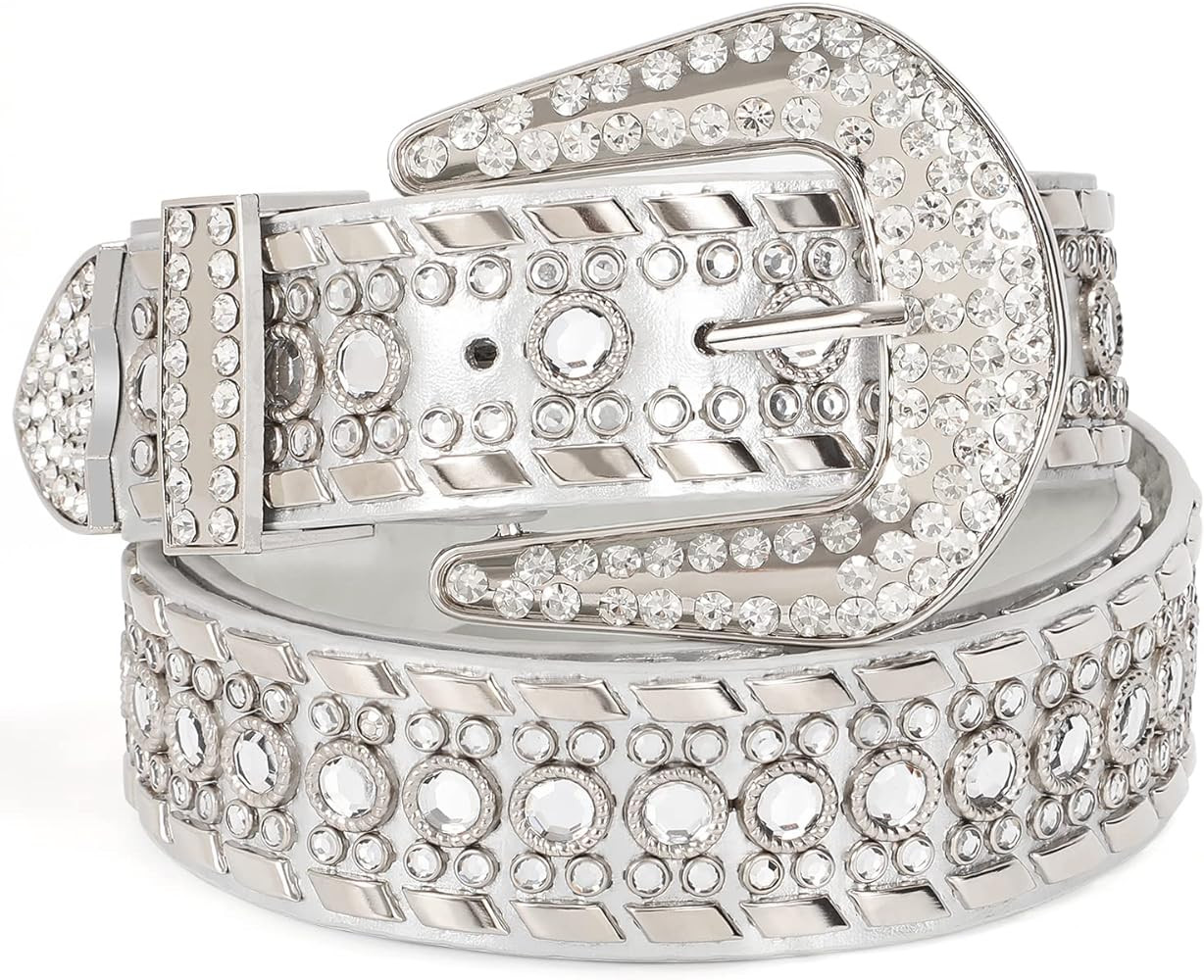 Rhinestone Belt for Women SUOSDEY Western Cowgirl Bling Studded Leather Belt for Jeans Pants | Amazon (US)