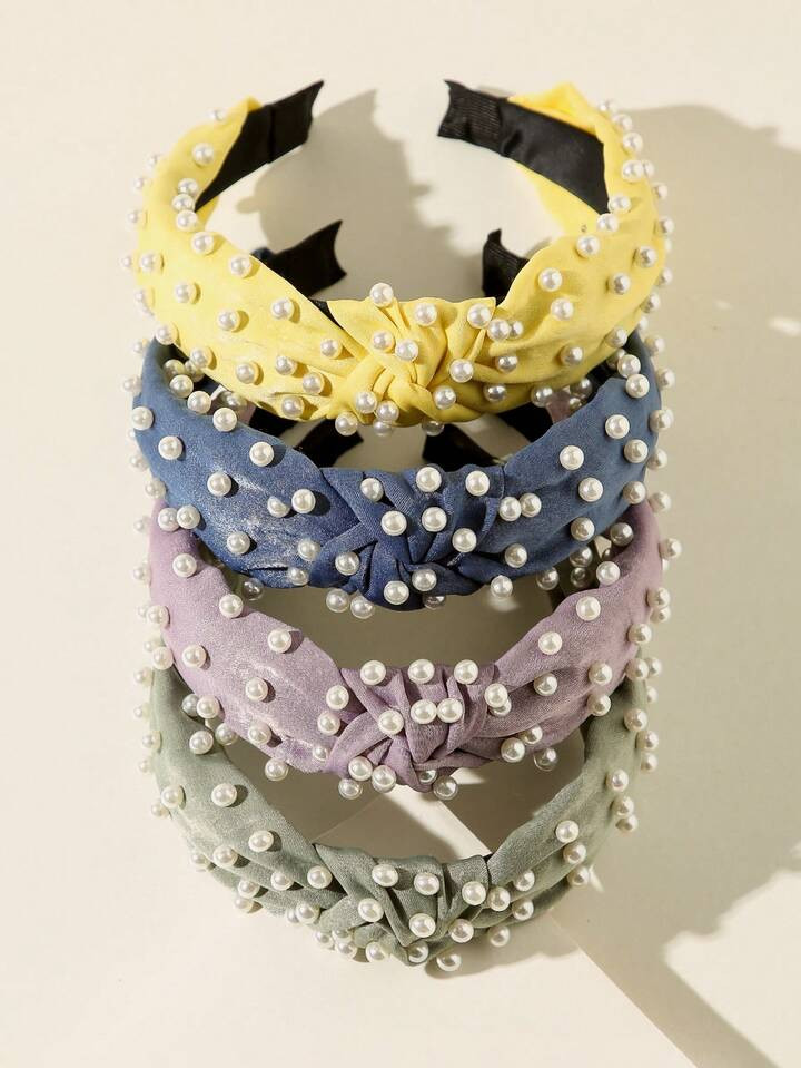 4pcs/set Satin Fabric Pearl Knot Headbands, Suitable For Everyday And Festival Wear | SHEIN