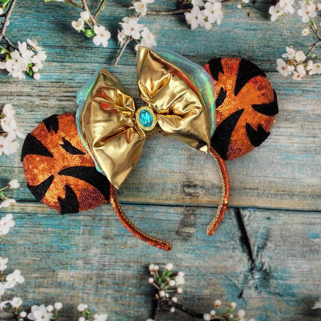 Tiger Mouse Ears Orange Sequin Headband With Big Gold Bow Perfect Gift Rajah Inspired Princess Ja... | Etsy (US)
