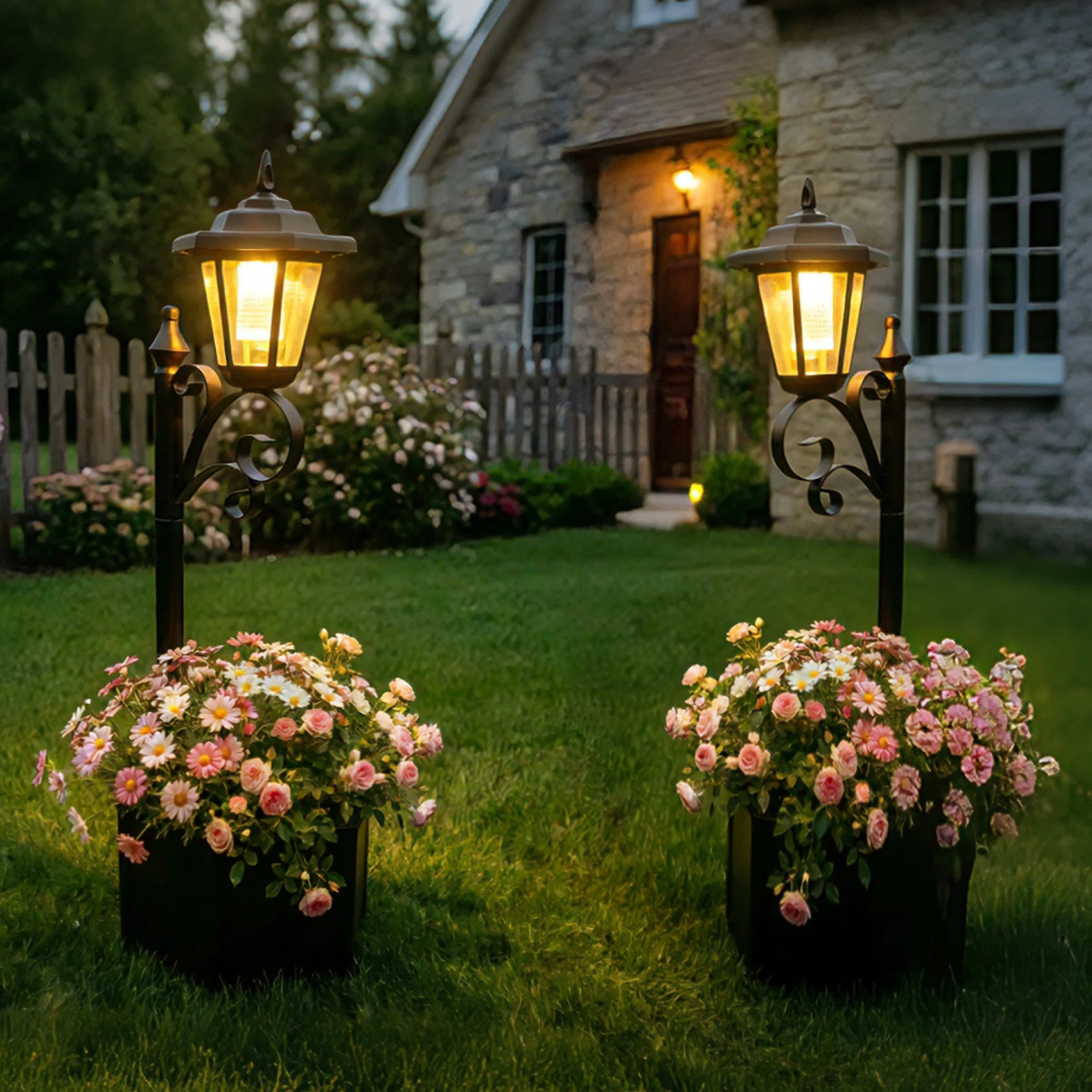 Greatsun 2-in-1 Outdoor Flower Pot Solar Post Light (Set of 2), Wall Mounted & Freestanding, IP65... | Wayfair North America