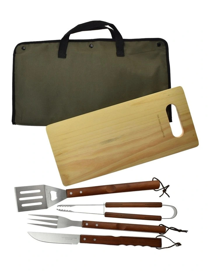 BBQ Tool Pack with Board & Carry Wrap in Wood/Steel | Myer