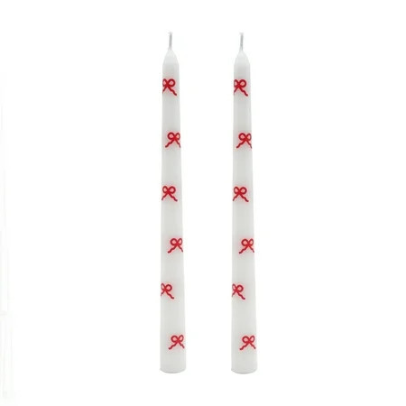 My Texas House Valentine 10" Red Bow & White Taper Candles, Unscented, 2 Count | Walmart (US)