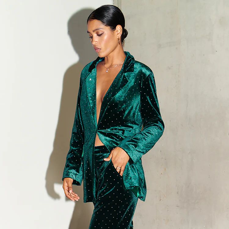Emerald Velvet Quinn Blazer | Never Fully Dressed US