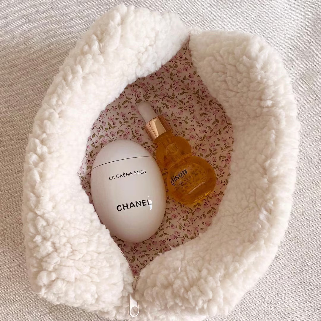 Makeup Bag - Terrycloth Towelling Cosmetics Bag - Cream Teddy Floral - Toiletry Travel Bag - Sher... | Etsy (US)