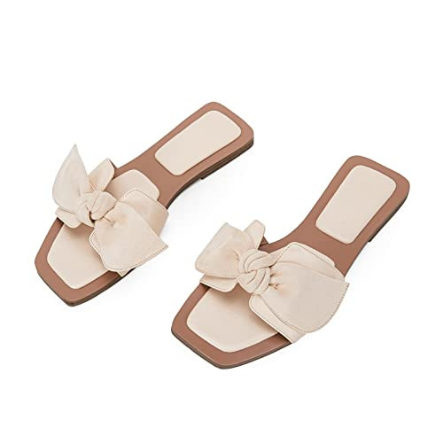 LAICIGO Women's Square Open Toe Slide Sandals Bowknot Slip-on Backless Faux Suede Summer Flats Sandals | Amazon (US)