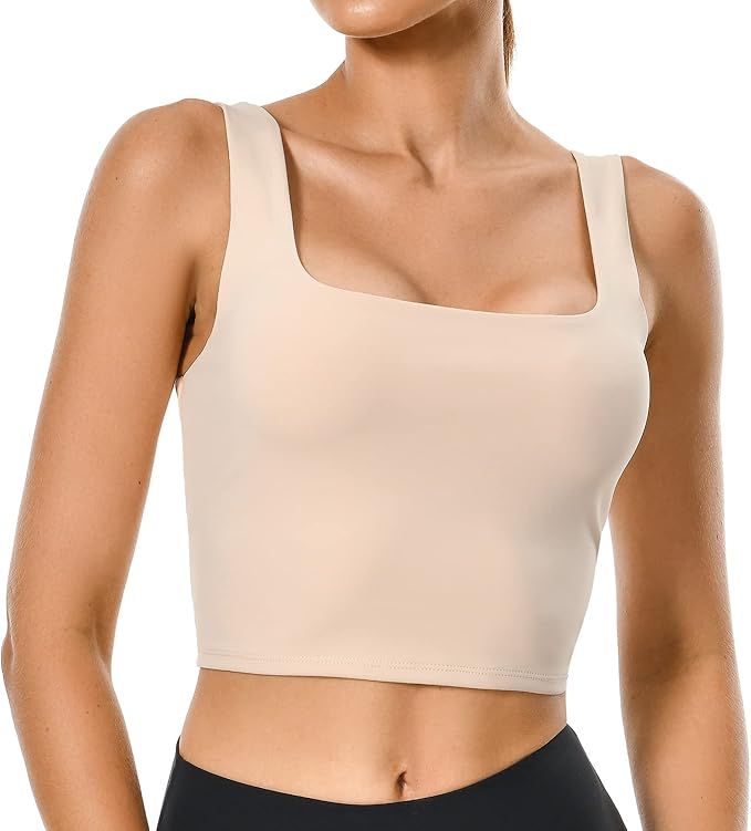 Colorfulkoala Women's Body Contour Square Neck Tank Tops Sleeveless Strappy Crop Double Lined Shi... | Amazon (US)
