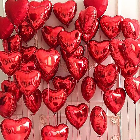 30 pcs Red Heart Balloons 18" a bunch of Heart Love Foil Helium Balloons, Helium Support Valentin... | Amazon (US)
