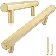 QOGRISUN 5-Pack Solid Brass Cabinet Pulls Hexagon Drawer Handles, 4-Inch Hole Center, Suitable fo... | Amazon (US)