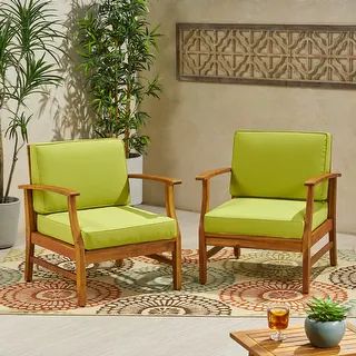 Perla Outdoor Acacia Wood Club Chair (Set of 2) by Christopher Knight Home - Cream | Bed Bath & Beyond