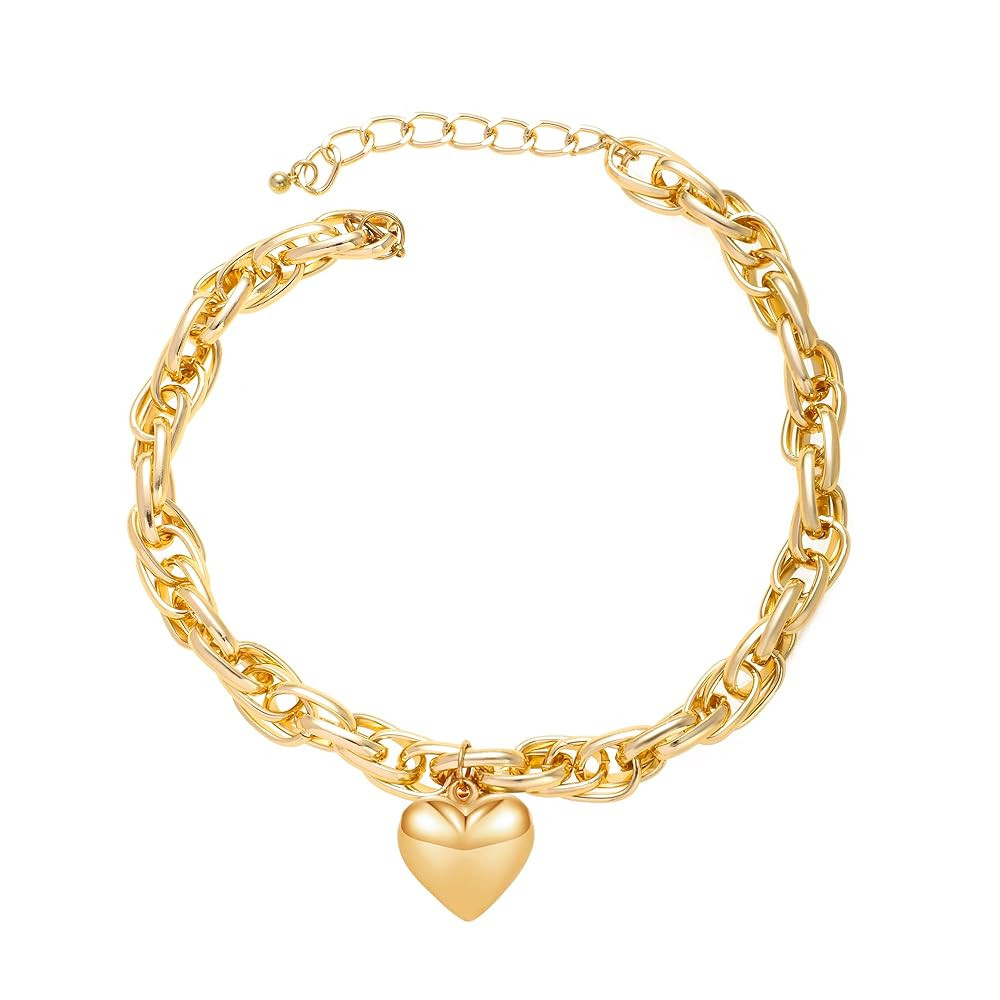 Chunky Puffy Heart Choker Necklace for Women Y2k Heart Gold Pendant Necklace Jewelry | Amazon (US)
