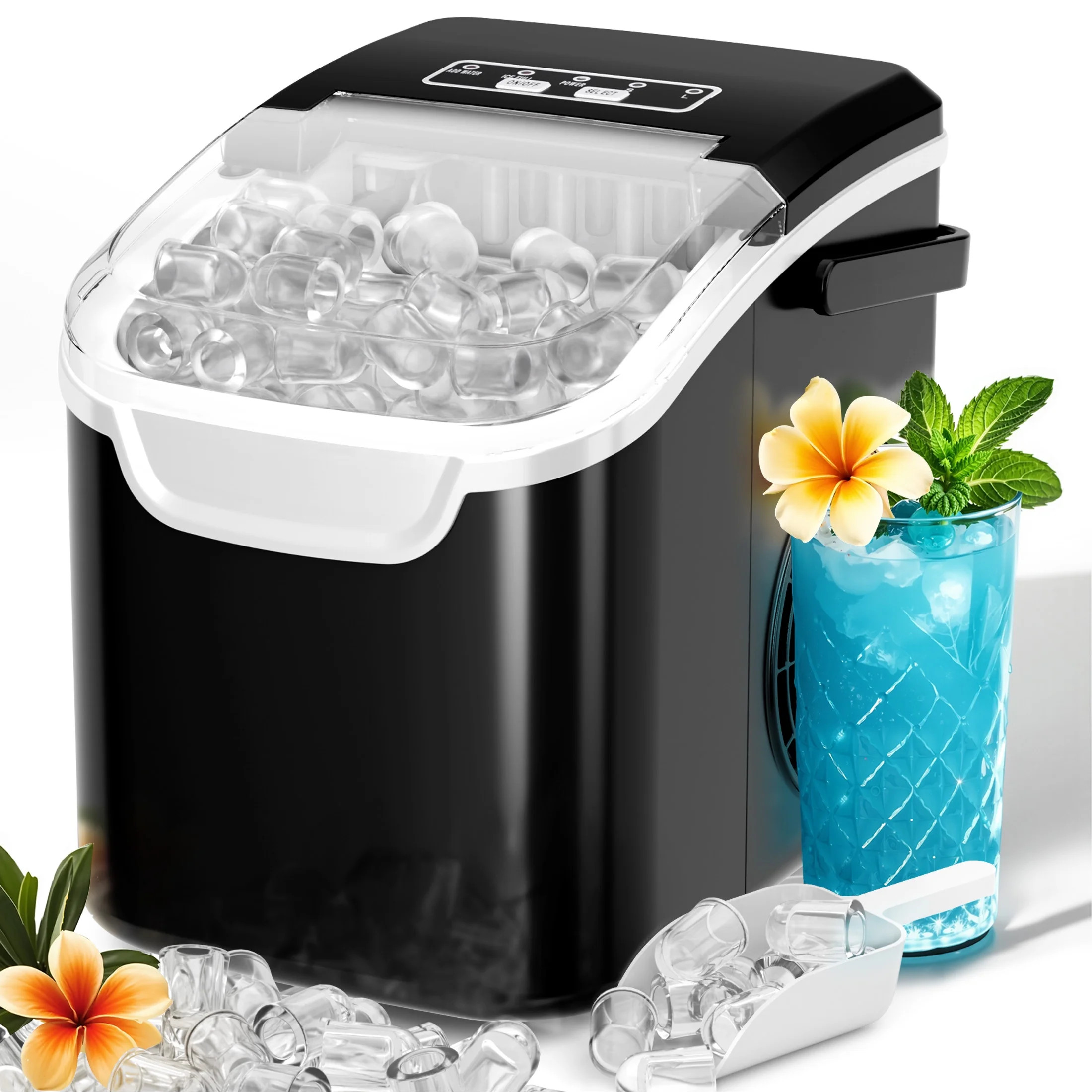 Auseo Countertop Ice Maker, 2 Sizes of Bullet Ice, 26Lbs/24H, 8 Ice Cubes in 6 Mins, Portable Ice... | Walmart (US)
