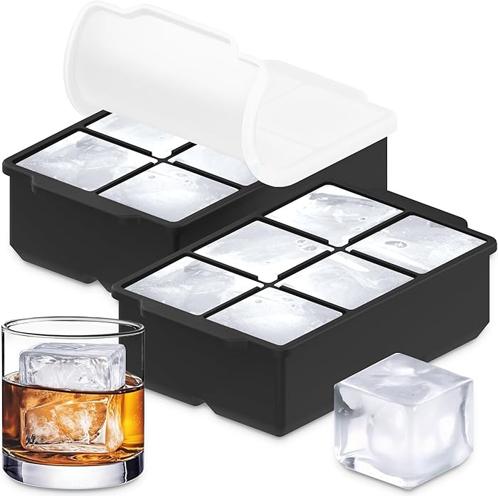 KitchFort Large Silicone Ice Cube Tray (2-Pack), Easy Release 2" Big Ice Cubes - Cocktail, Whiske... | Amazon (US)
