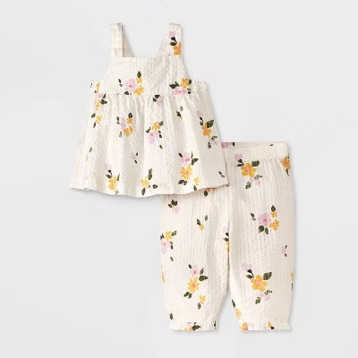 Baby Girls' Floral Printed Tank Top & Pants Set - Cat & Jack™ White | Target