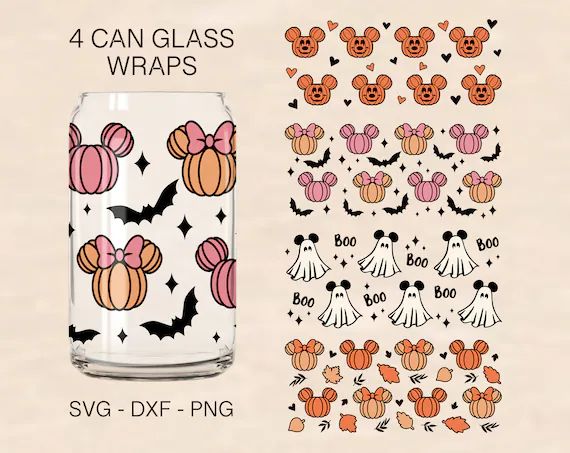 Halloween Mouse Ears Glass Wrap Svg, Mouse Ears Bundle Svg, Mouse Ghosts Glass Wrap, Pumpkin Svg,... | Etsy (US)
