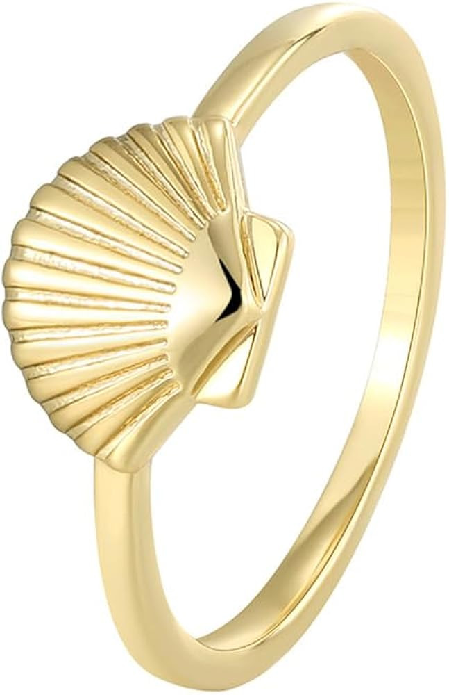 Dainty Scallop Sea Shell Statement Ring for Women Girls 14K Gold Plated Fashion Boho Tropical Sta... | Amazon (US)