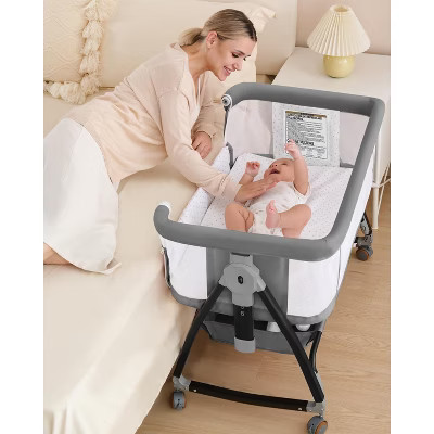 Bassinet Bedside Sleeper with Wheels, Breathable Mesh Bedside Bassinet for Baby, Mosquito Net, Storage Basket Grey 35.4"L x 21.7"W x 32.7"H | Target