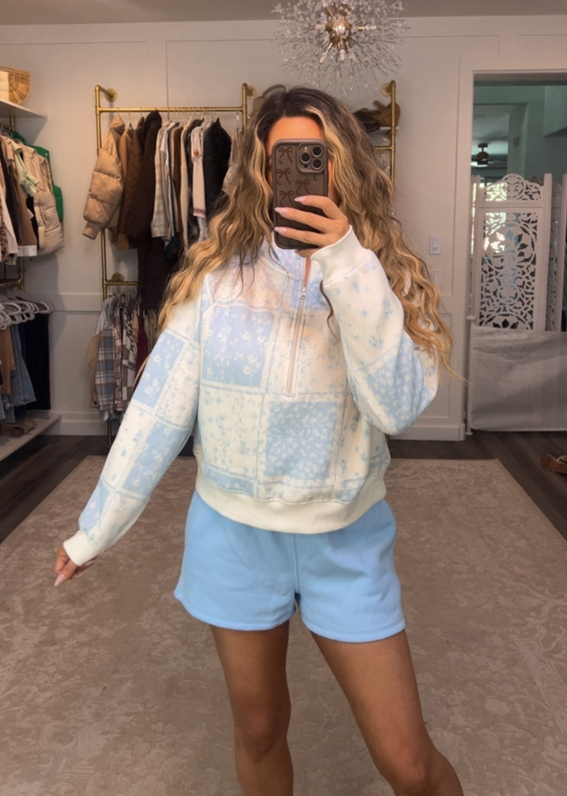 This zip up is giving love shack fancy! 😍 and these light baby blue shorts match perfectly, spring errand outfit, what to wear 

#LTKgrwm #LTKdayinmylife #LTKootd