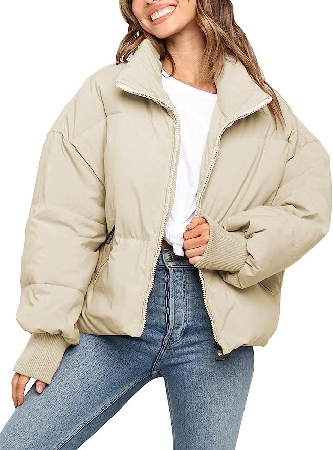 Amazon.com: KYL Women's Winter Puffer Jacket Oversized Zip-Up Quilted Puffy Bubble Short Down Coa... | Amazon (US)