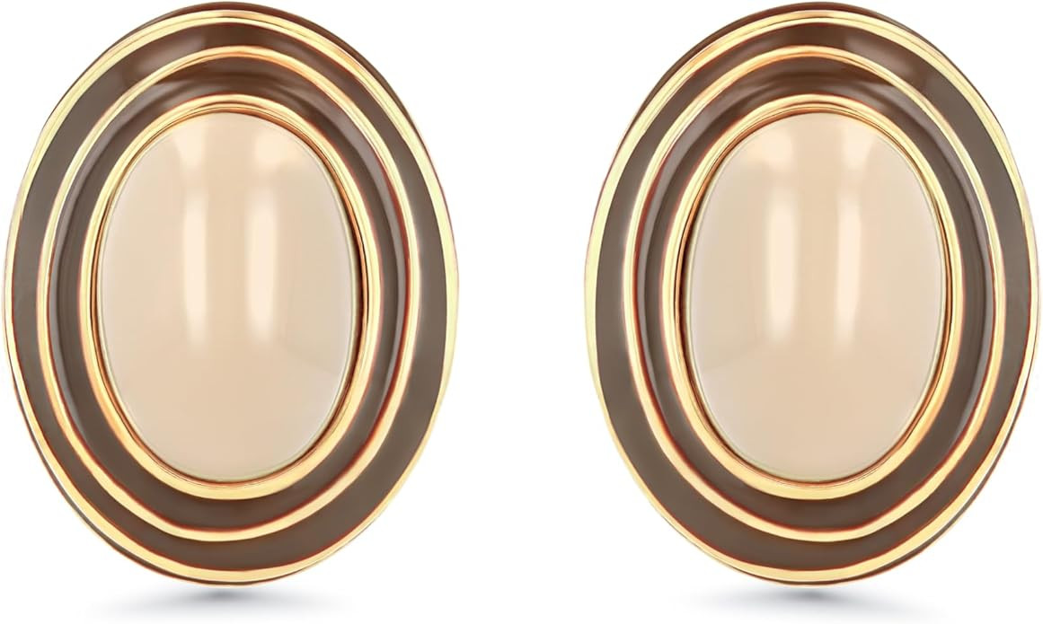 Large Chunky Brown Beige Tan Gold Round Oval Button Stud Enamel Statement Earrings for Women by S... | Amazon (US)