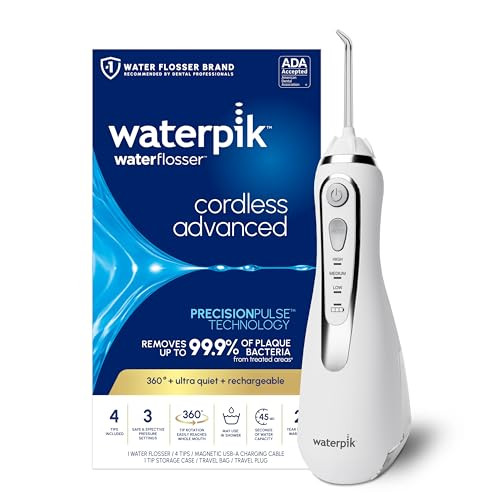 Waterpik Cordless Advanced 2.0 Water Flosser For Teeth, Gums, Braces, Dental Care With Travel Bag and 4 Tips, ADA Accepted, Rechargeable, Portable, and Waterproof, White WP-580, Packaging May Vary | Amazon (US)