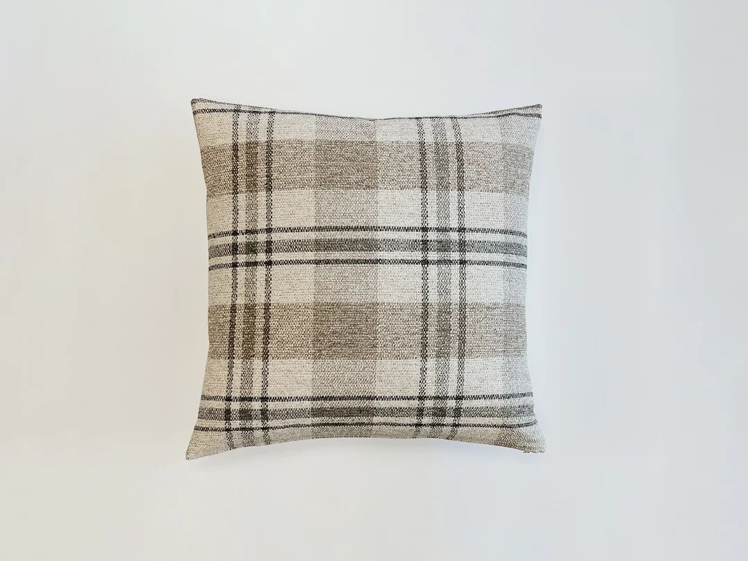 Plaid pillow, plaid pillow cover, neutral plaid pillow cover, neutral pillow covers, moody pillow... | Etsy (US)