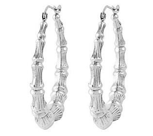 Sterling 1-1/4"" Bamboo Design Round Hoop Earrin gs | QVC