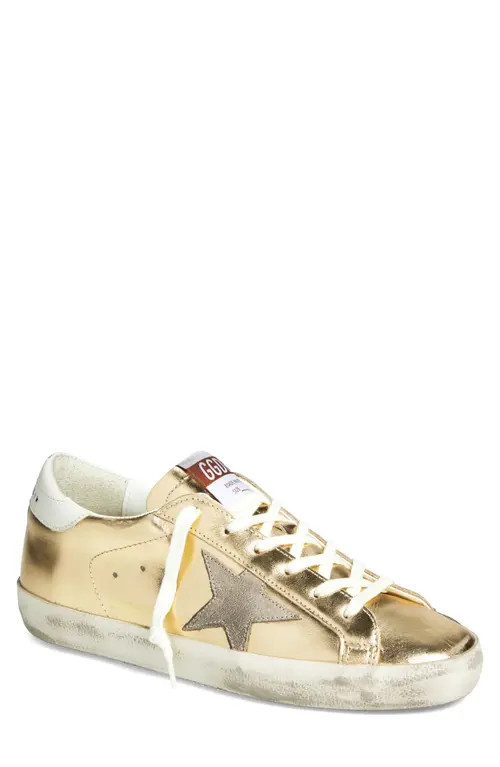 Golden Goose Super-Star Metallic Low Top Sneaker in Gold/Beige/Milk at Nordstrom, Size 8Us | Nordstrom