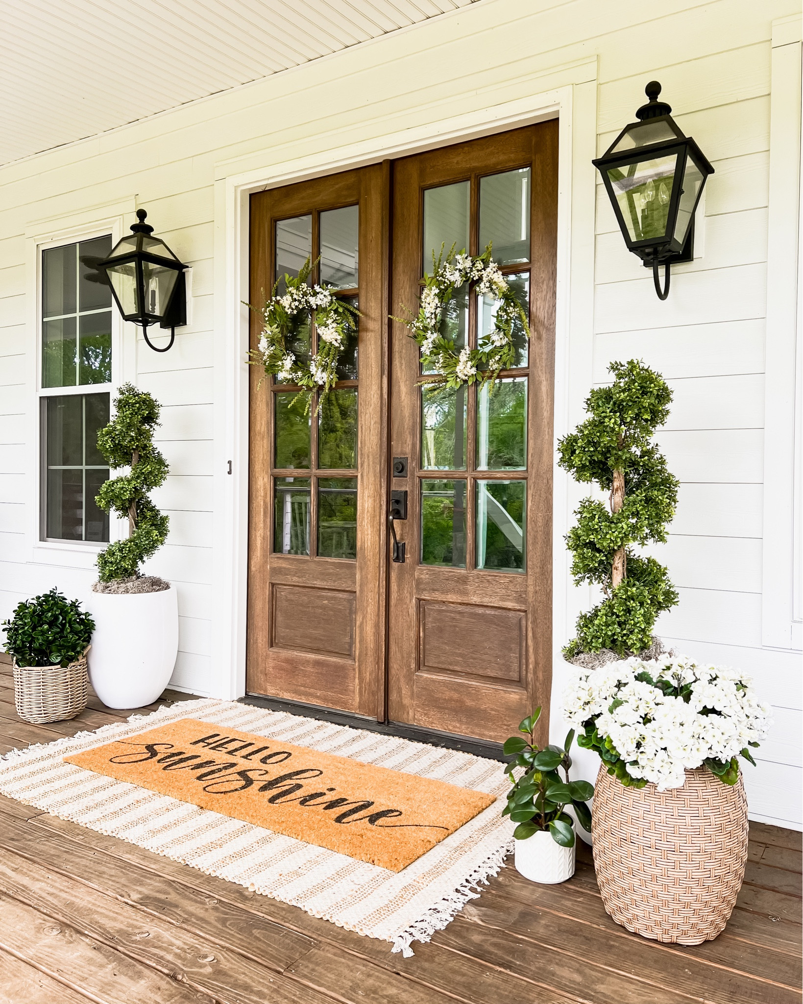Front porch decor home accents ruggable machine washable rugs in partnership collaboration with the home edit double layered outdoor rug and door mat welcome mat Spring summer front porch front door home decor and accents wreaths lantern wall sconce lighting light fixtures spiral boxwood faux artificial topiaries large oversized white planters basket planters faux geraniums white hydrangeas double layered welcome doormat and jute scatter rug hello sunshine Etsy nearly natural pottery barn target overstock Amazon faux ferns hanging baskets southern front porch outdoor pillows furniture rocking chairs porch swing bed swing hanging baskets faux ferns 

#LTKhome #LTKSeasonal #LTKFind
