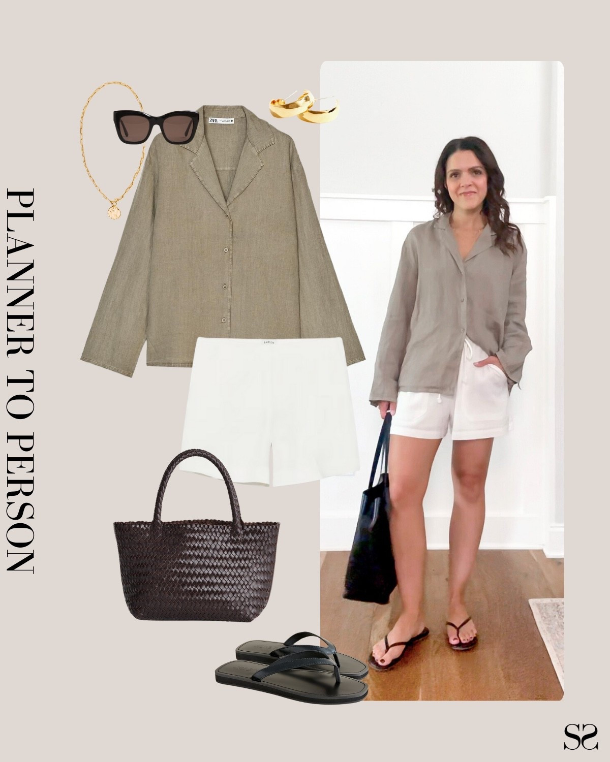 Planner to person | Monthly outfit planner AUGUST: Summer looks, pin to planner outfit inspo | linen button up, white pull on shorts, woven leather tote, flip flop sandals 

#summeroutfit #casualstyle 


#LTKStyleTip