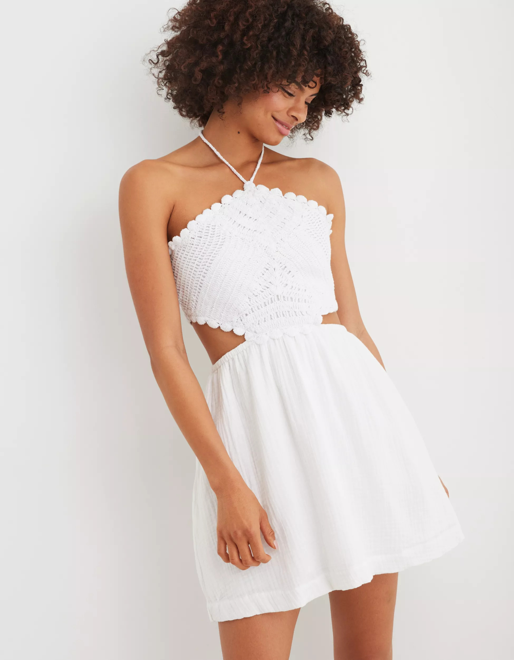 Aerie Pool-To-Party Crochet Halter Mini Dress | Aerie