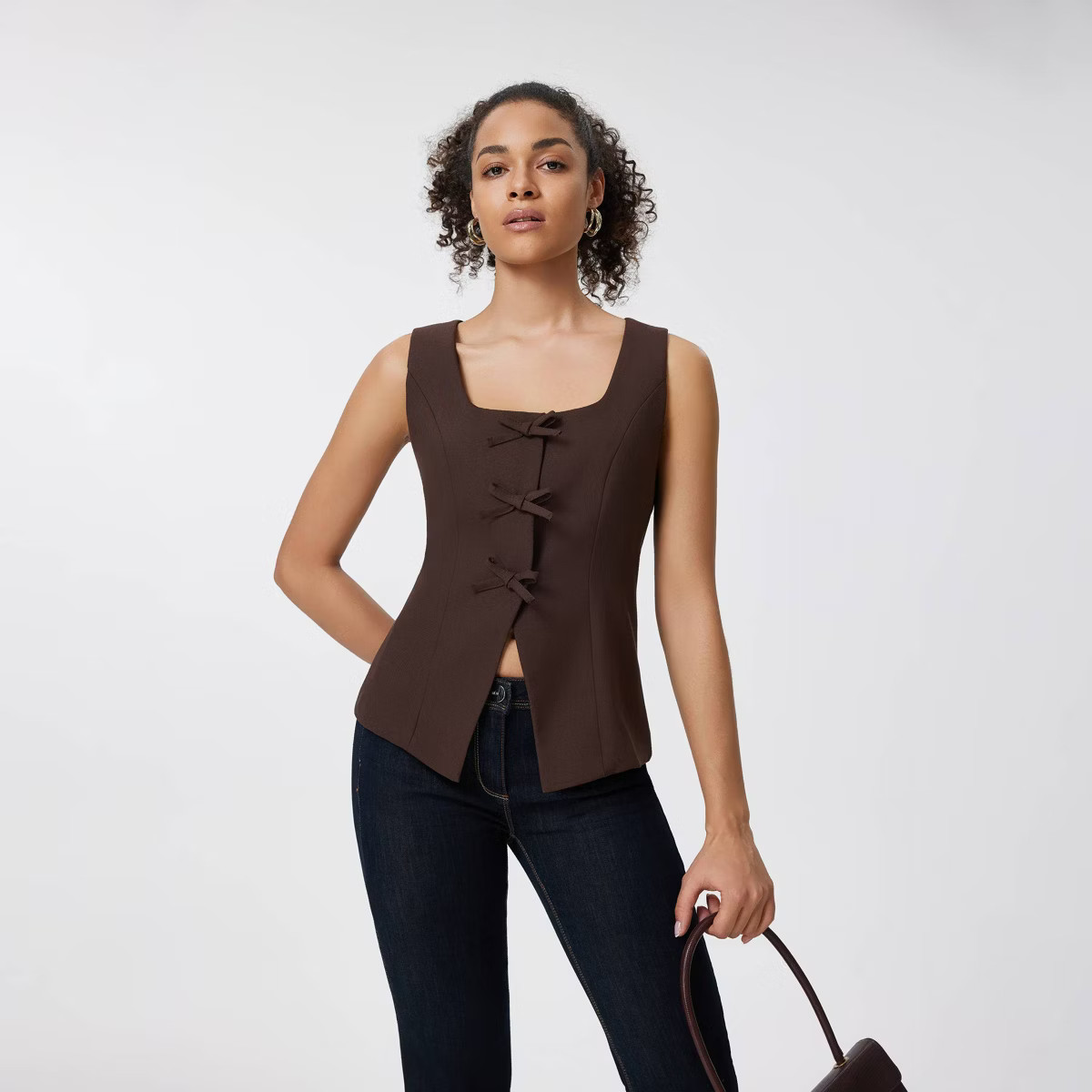 Women's Square Neck Sleeveless Front Bow Tie Closure Vest Top - A New Day™ | Target