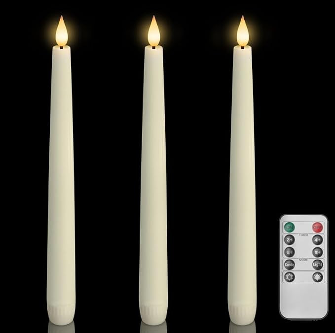 Homemory 3 Pcs Waxy Flameless Taper Candles with Remote, Flickering Battery Operated Classic Tall... | Amazon (US)