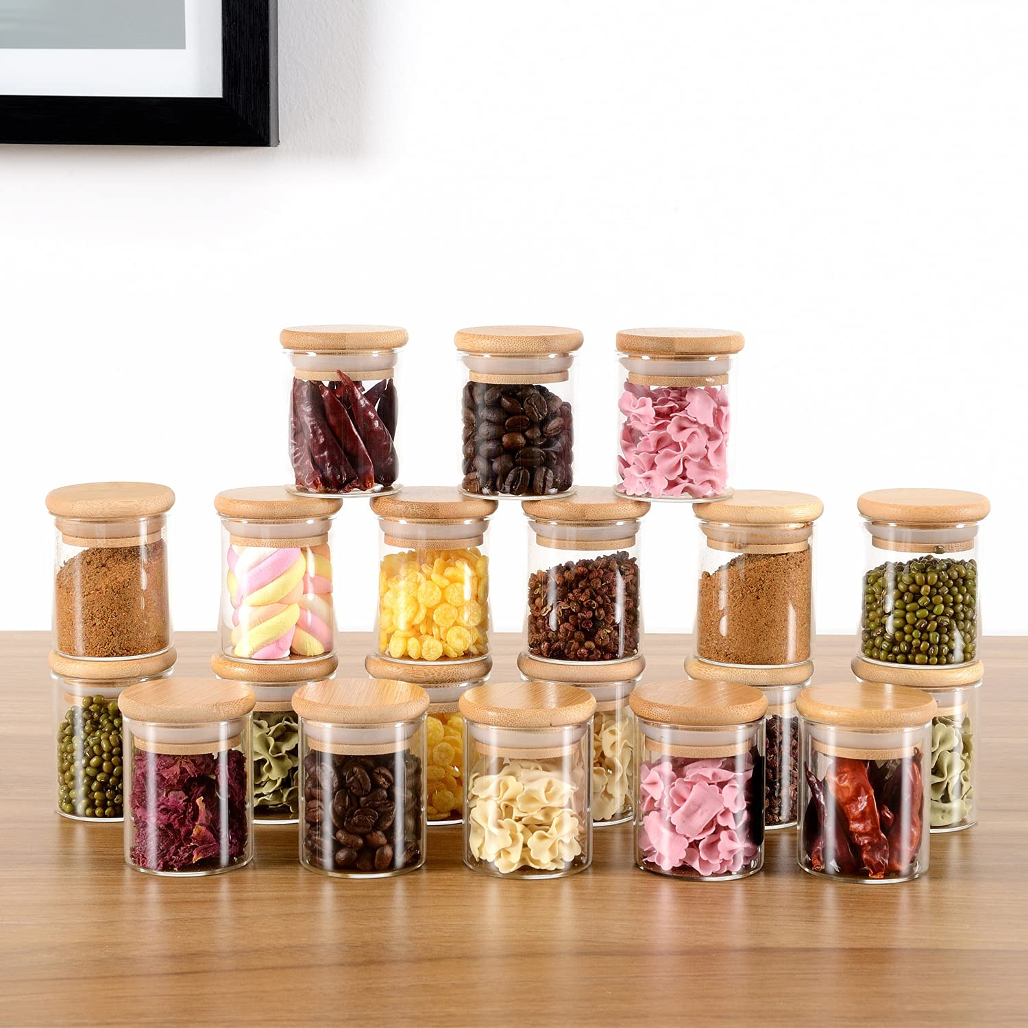 20 Pcs Glass Spice Jars with Airtight Bamboo Lids, Labels and Pen, 2.5oz Mini Clear Food Storage ... | Amazon (US)