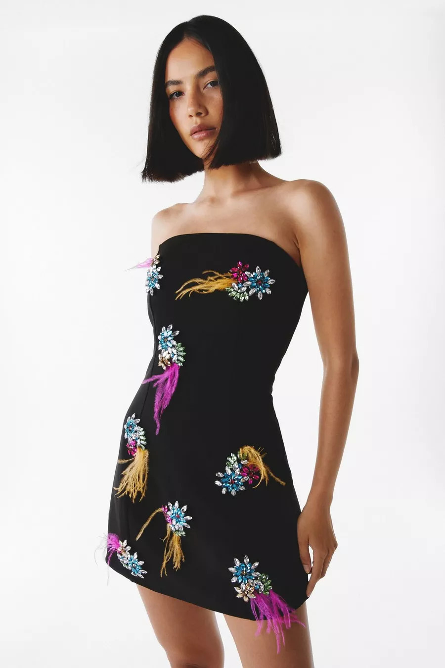 Premium Embellished Diamante Feather Strapless Dress | Nasty Gal US