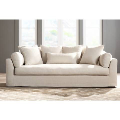Chateau 99" Wide Linen Fabric Slipcover Sofa | Lamps Plus