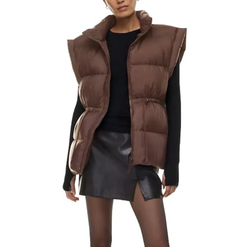 MAYSTEPPE Womens Puffer Vest Lightweight, Stand Collar Adjustable Waist Winter Vest Padded Gilet Jacket Outwear | Amazon (US)