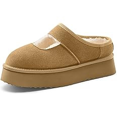 Vilanva Platform Slippers for Women Cozy Fur Lined Slip on Mary Jane Fall Shoes Warm Comfy House ... | Amazon (US)